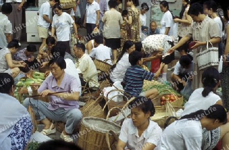 a market at the villige of Zigui on the yangzee river near the three gorges valley up of the three gorges dam project in the province of hubei in china.