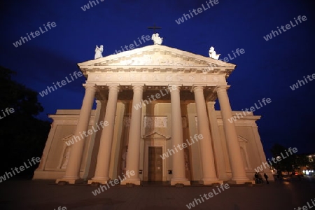 The old Town of the City Vilnius with the clocktower and the Johanneschurch  in the Baltic State of Lithuania,  