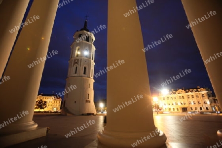 The old Town of the City Vilnius with the clocktower and the Johanneschurch  in the Baltic State of Lithuania,  