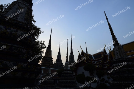 Die Tempelanlage des Wat Pho in der Hauptstadt Bangkok von Thailand in Suedostasien.