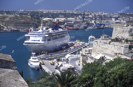 The centre of the Old Town of the city of Valletta on the Island of Malta in the Mediterranean Sea in Europe.
