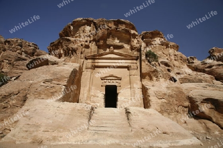 The Treasury of the little Petra in the Temple city of Petra in Jordan in the middle east.