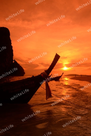 The Hat Phra Nang Beach at Railay near Ao Nang outside of the City of Krabi on the Andaman Sea in the south of Thailand. 