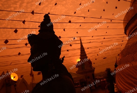 Die Tempelanlage des Goldenen Berg in der Hauptstadt Bangkok von Thailand in Suedostasien.