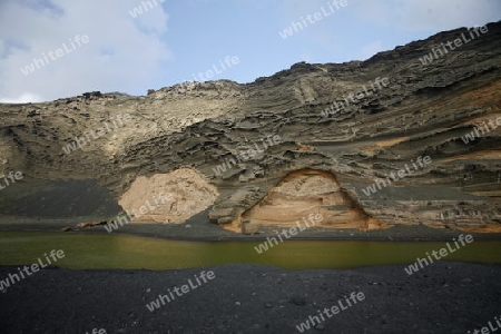 the Landscape of El Golfo on the Island of Lanzarote on the Canary Islands of Spain in the Atlantic Ocean. on the Island of Lanzarote on the Canary Islands of Spain in the Atlantic Ocean.
