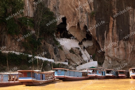 Die Pak Ou Hoehlen bei Luang Prabang in Zentrallaos von Laos in Suedostasien