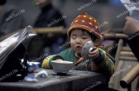 Chinese People siting in Tea House in the city of Chengdu in the provinz Sichuan in centrall China.