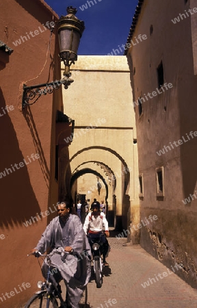 The Old Town near the Djemma del Fna Square in the old town of Marrakesh in Morocco in North Africa.
