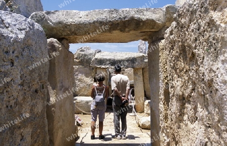 The Ruin of the Hagar Qim Temple in the south of Malta in Europe.