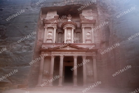 The Al Khazneh Treasury in the Temple city of Petra in Jordan in the middle east.