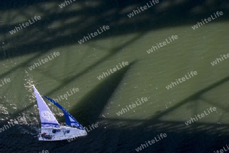 a boat on the Douro River in Ribeira in the city centre of Porto in Porugal in Europe.