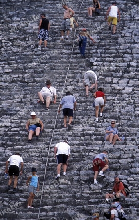 Die Pyramide der Maya Ruine von Coba im Staat Quintana Roo auf der Halbinsel Yuctan im sueden von Mexiko in Mittelamerika. 