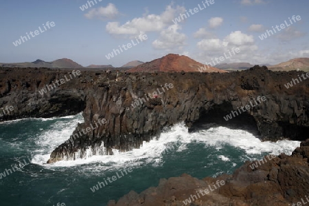 the Landscape of El Golfo on the Island of Lanzarote on the Canary Islands of Spain in the Atlantic Ocean. on the Island of Lanzarote on the Canary Islands of Spain in the Atlantic Ocean.
