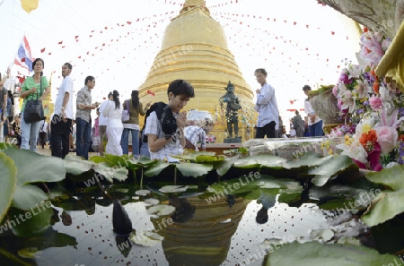 Die Tempelanlage des Goldenen Berg in der Hauptstadt Bangkok von Thailand in Suedostasien.