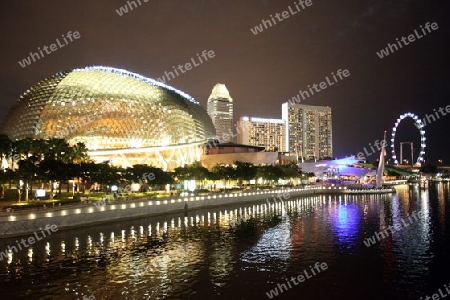 Asien, Suedost, Singapur, Insel, Staat, Stadt, City, Skyline, Zentrum, Flyer, Riesenrad, Marina Bay, Esplanade, Theater, Nacht, 