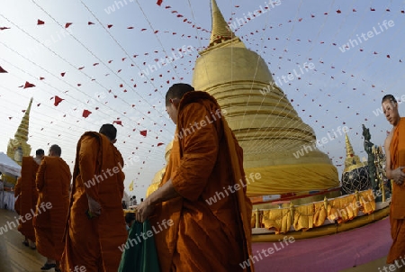 Die Tempelanlage des Goldenen Berg in der Hauptstadt Bangkok von Thailand in Suedostasien.