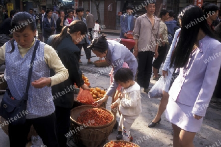 the market in the city of wushan on the yangzee river near the three gorges valley up of the three gorges dam project in the province of hubei in china.