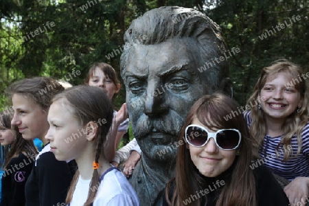 The historic Grutapark with old statues of Lenin and Stalin near the town of Druskininkai in the south of Vilnius and the Baltic State of Lithuania,  