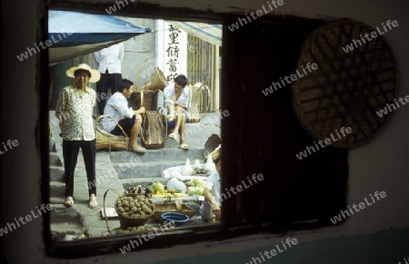 the market in the city of Zigui on the yangzee river near the three gorges valley up of the three gorges dam project in the province of hubei in china.