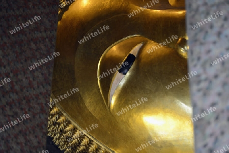 Der Grosse liegende Buddha im Wat Pho Tempel in der Stadt Bangkok in Thailand in Suedostasien.