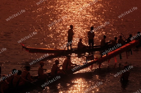 Ruderinnen beim traditionellen Bootsrennen auf dem Mekong River in Vientiane der Hauptstadt von Laos in Suedostasien.  