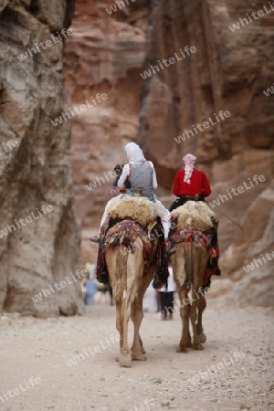 the landscape and streets in the Temple city of Petra in Jordan in the middle east.