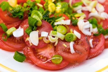 Tomatensalat mit Fruehlingszwiebeln