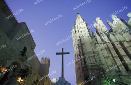 Die Kathedrale La Seu in der Hauptstadt Palma de Mallorca auf der Insel Mallorca im Mittelmeer in Spanien.