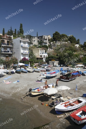 the Beach of the old Town of  Taormina in Sicily in south Italy in Europe.