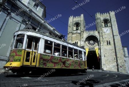 tradtional Funicular Tram and Train in the city centre of Lisbon in Portugal in Europe.