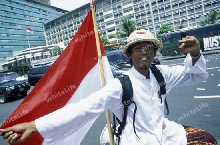 a riksha taxi driver Protest in the city centre of Jakarta in Indonesia in Southeastasia.