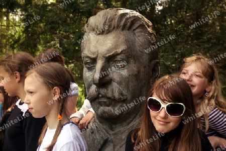 The historic Grutapark with old statues of Lenin and Stalin near the town of Druskininkai in the south of Vilnius and the Baltic State of Lithuania,  