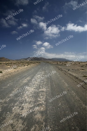 the Landscape of the Jandia Natural Parc on the south of the Island Fuerteventura on the Canary island of Spain in the Atlantic Ocean.