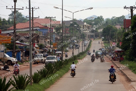 Das Neue Zentrum der Stadt Tha Khaek in zentral Laos an der Grenze zu Thailand in Suedostasien.