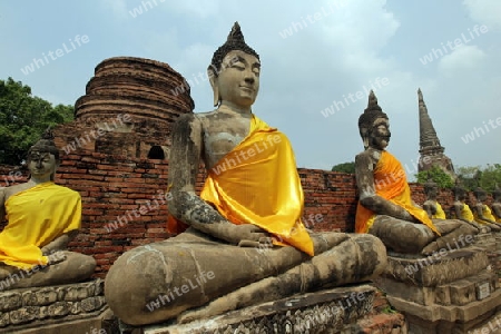 Der Wat Yai Chai Tempel in der Tempelstadt Ayutthaya noerdlich von Bangkok in Thailand.