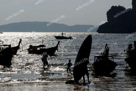 The Hat Railay Leh Beach at Railay near Ao Nang outside of the City of Krabi on the Andaman Sea in the south of Thailand. 