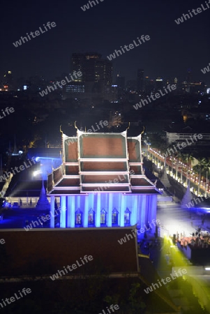 Der Wat Saket unter der Tempelanlage des Goldenen Berg in der Hauptstadt Bangkok von Thailand in Suedostasien.