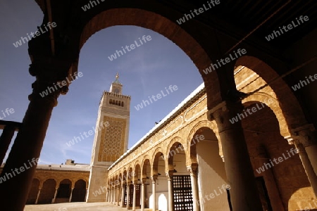 Afrika, Nordafrika, Tunesien, Tunis
Teurer Eintrittspreis fuer wenige Meter ueberschaubarkeit. Die Grosse Moschee Zaytouna von der Diskriminierenden Touristenfalle ausgesehen in der Medina oder  Altstadt der Tunesischen Hauptstadt Tunis


