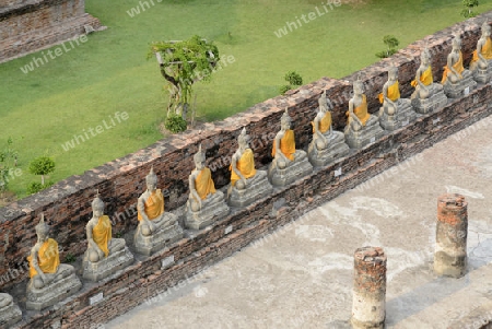 The Wat Yai Chai Mongkol Temple in City of Ayutthaya in the north of Bangkok in Thailand, Southeastasia.