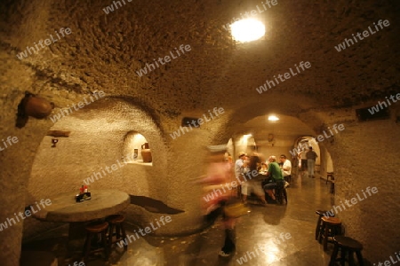 a Restaurant in a cave in the Barranco de Guayadeque in the Aguimes valley on the Canary Island of Spain in the Atlantic ocean.