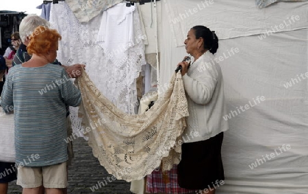 the sunday market in the old town of Teguise on the Island of Lanzarote on the Canary Islands of Spain in the Atlantic Ocean. on the Island of Lanzarote on the Canary Islands of Spain in the Atlantic Ocean.
