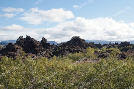 Der Nordosten Islands, Blick auf das Lava-Labyrinth Dimmuborgum am Myvatn-See bei Reykjahl??