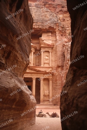 The Al Khazneh Treasury in the Temple city of Petra in Jordan in the middle east.