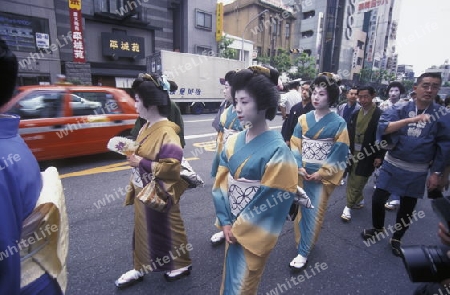 a Gaisha at the big Edo Festival at the Kanda-Matsuri Temple in the City centre of Tokyo in Japan in Asia,



