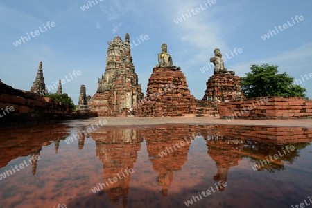 The Wat Chai Wattanaram Temple in City of Ayutthaya in the north of Bangkok in Thailand, Southeastasia.