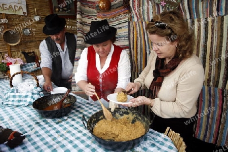 traditional food at a Market in the  mountain Village of  Tejeda in the centre of the Canary Island of Spain in the Atlantic ocean.