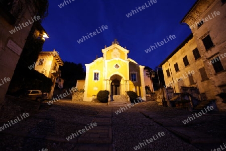 The churche in the Fishingvillage of Orta on the Lake Orta in the Lombardia  in north Italy. 