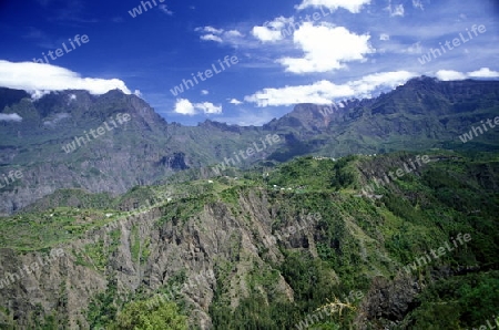 The landscape allround the Grand Bassin on the Island of La Reunion in the Indian Ocean in Africa.