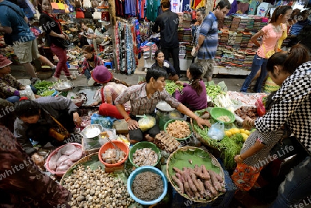 The Market in the old City of Siem Riep neat the Ankro Wat Temples in the west of Cambodia.