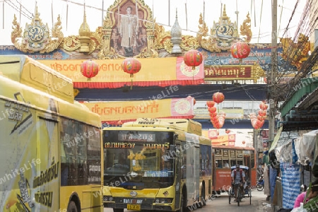 Bicycle Ricksha Taxis at the morning Market in Nothaburi in the north of city of Bangkok in Thailand in Southeastasia.